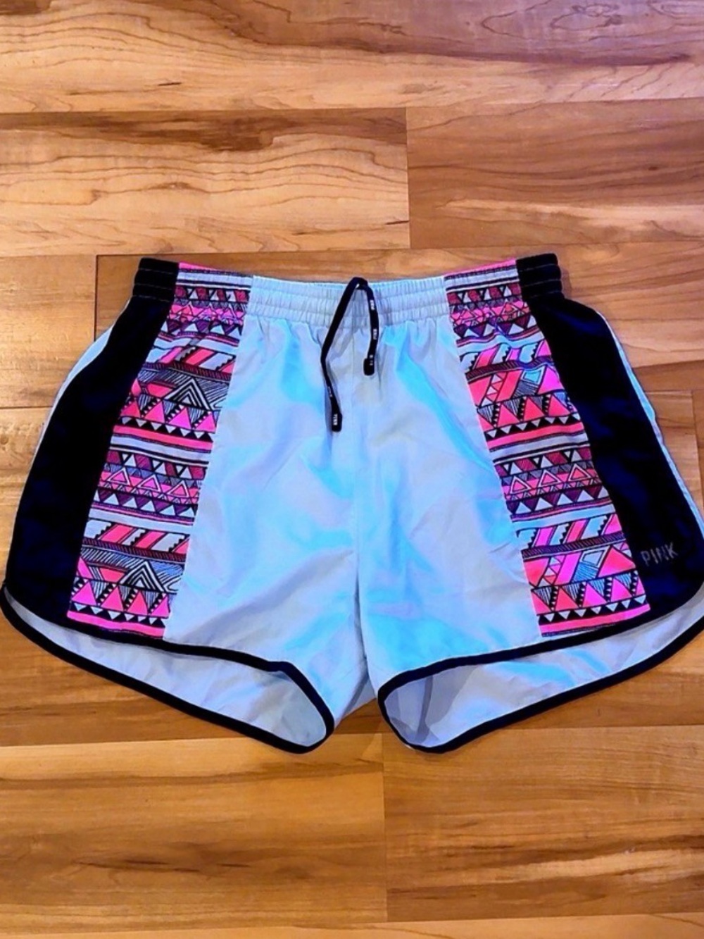 PINK Victoria’s Secret Vintage 2013 Running Shorts Small Lined Neon Print